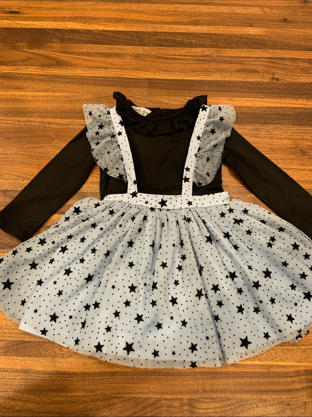 Pippa & Julie Girls Star Mesh Jumper Dress 2-Pc Set Blue Tulle Velvet Stars 24M